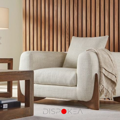 Salon : Canapé 3 Places + Fauteuil Nordique Bois Noyer : Élégance Minimaliste Pour Les Petits Espaces