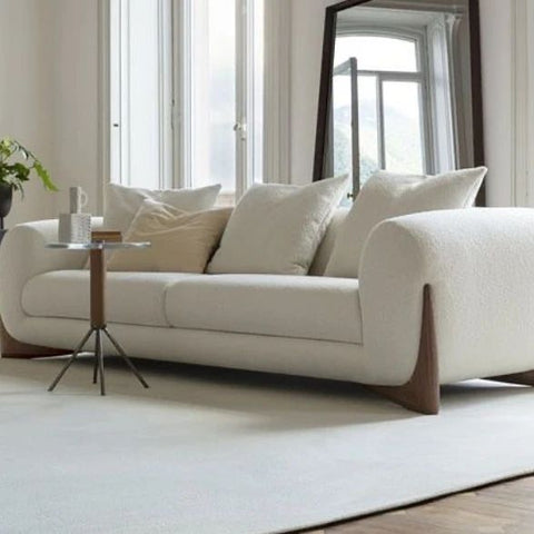 Salon : Canapé 3 Places + Fauteuil Nordique Bois Noyer : Élégance Minimaliste Pour Les Petits Espaces