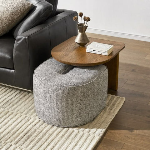 Table d’Appoint Multifonction – Bois Foncé & Pouf Intégré