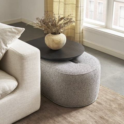 Table d’Appoint Multifonction – Bois Foncé & Pouf Intégré